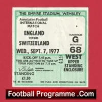 England v Switzerland 1977 – Match Ticket