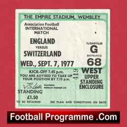 England v Switzerland 1977 - Match Ticket - football memorabilia