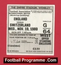 England v Switzerland 1980 – Match Ticket