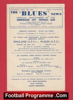 England v Wales 1950 - Army ATC at Birmingham City - football programme