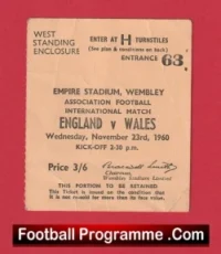 England v Wales 1960 – Football Ticket Stub