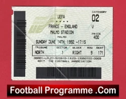 France v England 1992 - Match Ticket Eric Cantona - football memorabilia