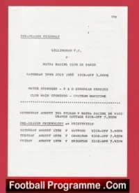 Gillingham v Matra Racing Club De Paris 1988 – Pre Season Friendly