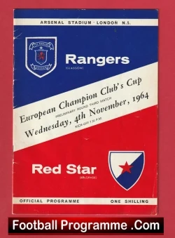 Glasgow Rangers v Red Star Belgrade 1964 - European Cup at Arsenal - football programme