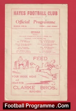 Hayes v Newport 1938 - 1930s Old Football Programmes - football programme