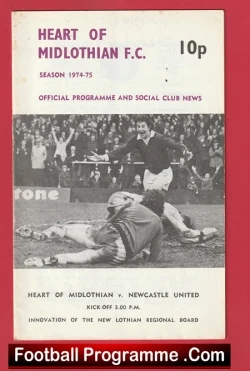 Heart Of Midlothian v Newcastle United 1974 - Hearts Scotland - football programme