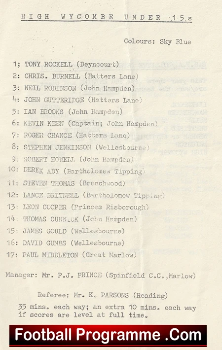 High Wycombe v Brent 1982 - Under 15 U15 Schoolboys - Image 2