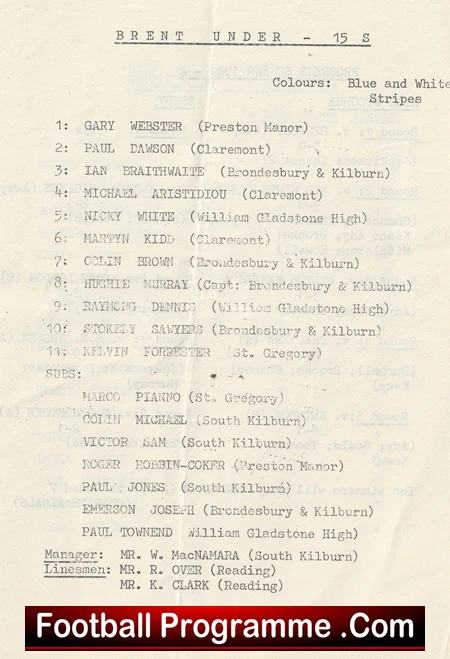 High Wycombe v Brent 1982 - Under 15 U15 Schoolboys - Image 3
