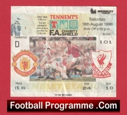 Liverpool v Manchester United 1990 - Charity Shield Ticket - football memorabilia