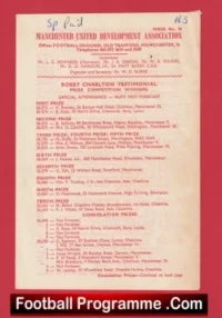Manchester United Bobby Charlton Testimonial Leaflet 1972