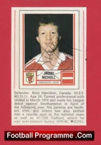 Manchester United Jimmy Nicholl Autographed Signed Football Sticker