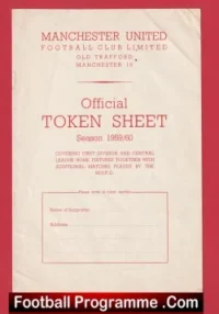 Manchester United Official Man Utd Token Sheet 1959 – 1960