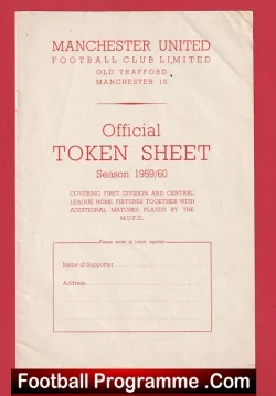 Manchester United Official Man Utd Token Sheet 1959 - 1960 - football programme