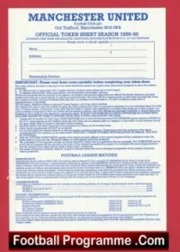 Manchester United Official Token Sheet 1989 – 1990
