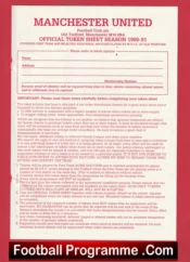 Manchester United Official Token Sheet 1990 – 1991