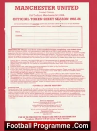 Manchester United Official Token Sheet 1985 – 1986