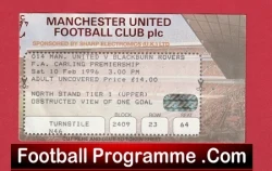 Manchester United v Blackburn Rovers 1996 - Football Ticket - football memorabilia