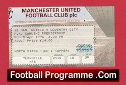 Manchester United v Coventry City 1996 - Football Ticket - football memorabilia