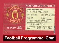 Manchester United v Coventry City 1998 - Treble Season Ticket - football memorabilia