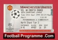 Manchester United v Croatia Zagreb 1999 – Match Ticket