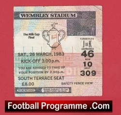 Manchester United v Liverpool 1983 - League Cup Final Ticket - football memorabilia