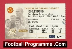 Manchester United v Middlesbrough 2007 - Football Ticket - football memorabilia