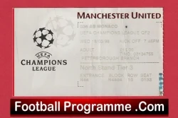 Manchester United v Monaco 1998 - Football Ticket - football memorabilia
