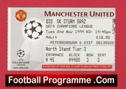 Manchester United v Sturm Graz 1999 - Match Ticket - football memorabilia