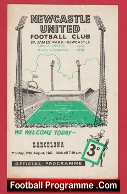Newcastle United v Barcelona 1960 - Barca 1960s - football programme