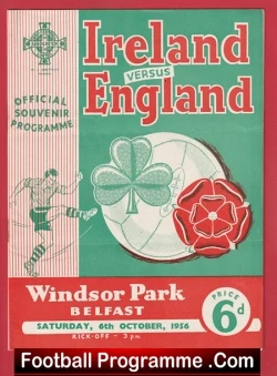 Northern Ireland v England 1956 - Windsor Park + Busby Babes - football programme