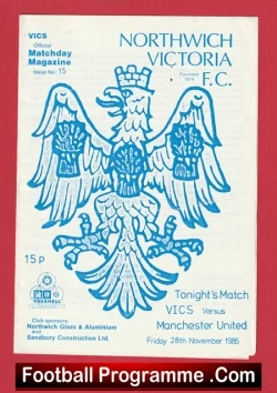 Northwich Victoria v Manchester United 1986 - Man Utd - football programme