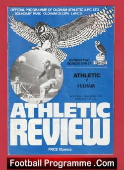 Oldham Athletic v Fulham 1977 George Best Bobby Moore - football programme
