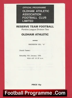 Oldham Athletic v Manchester United 1994 - Youth Cup Beckham - football programme