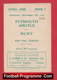 Plymouth Argyle v Bury 1952 – 1950s Programme
