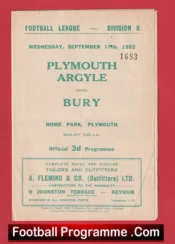 Plymouth Argyle v Bury 1952 – 1950s Programme