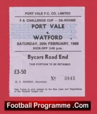 Port Vale v Watford 1988 – Football Ticket