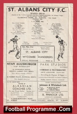 St Albans City v Wycombe Wanderers 1962 - football programme