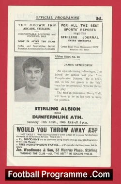 Stirling Albion v Dunfermline Athletic 1966 - Alex Ferguson - football programme