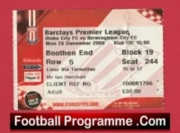 Stoke City v Birmingham City 2009 – Football Ticket