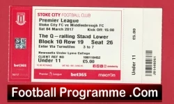 Stoke City v Middlesbrough 2017 - Football Ticket - football memorabilia