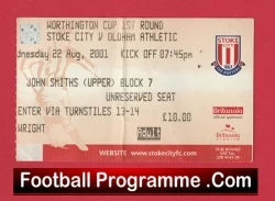 Stoke City v Oldham Athletic 2001 - Football Ticket - football memorabilia