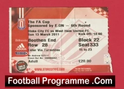 Stoke City v West Ham United 2011 - Football Ticket - football memorabilia