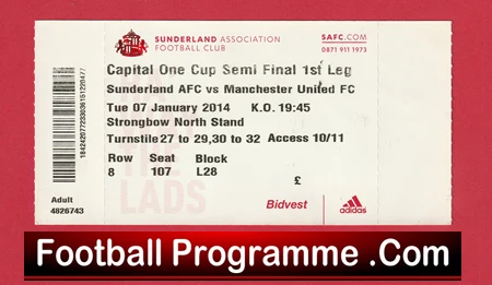 Sunderland v Manchester United 2014 - Semi Final Match Ticket - Image 2