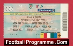 Wales v Poland 2001 - Football Ticket - football memorabilia