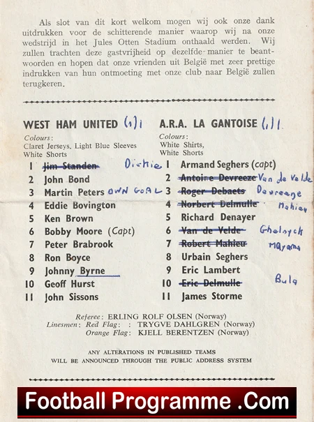 West Ham United v ARA LA Gantoise 1964 - ECWC Belgium Team - Image 2