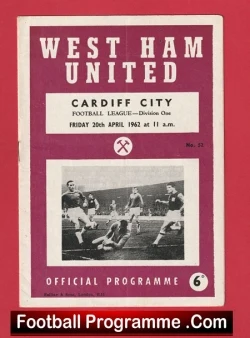 West Ham United v Cardiff City 1962 - Bobby Moore 1st game as Captain - football programme