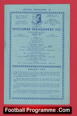 Wycombe Wanderers v Oxford City 1957 - football programme