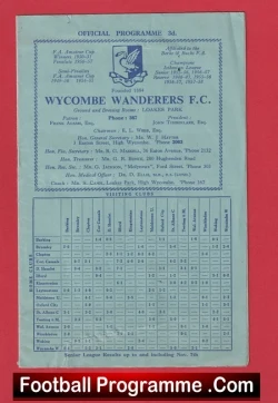 Wycombe Wanderers v Wisbech Town 1959 - football programme