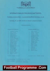 Zurich FC v Glasgow Rangers 1987 – Switzerland Swiss