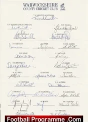Warwickshire County Cricket Club Multi Signed Autographed Sheet 1997